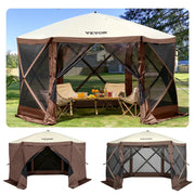 VEVOR 6-Sided Pop-Up Gazebo Screen Tent, 12' x 12', Brown & Beige