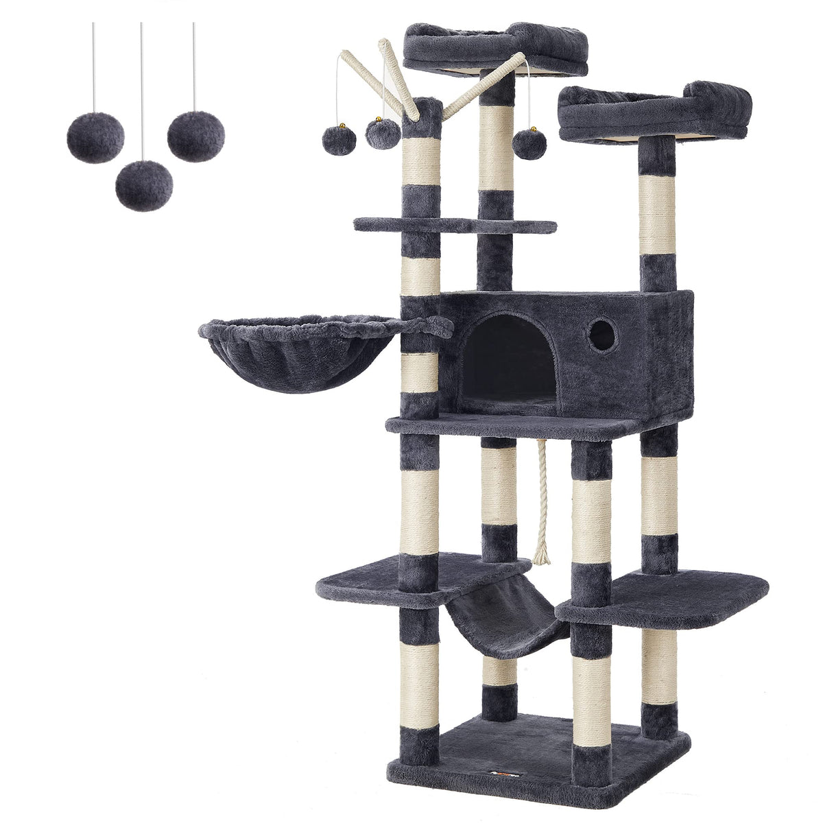 Feandrea Large Cat Tree, 64.6 Inches, Smoky Gray