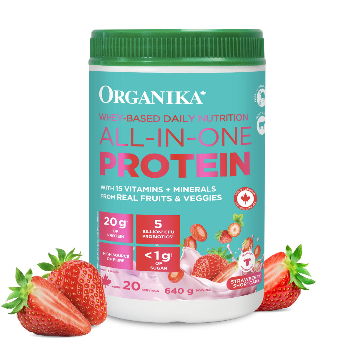 Organika All-in-One Protein Powder, Strawberry Shortcake, 640 g