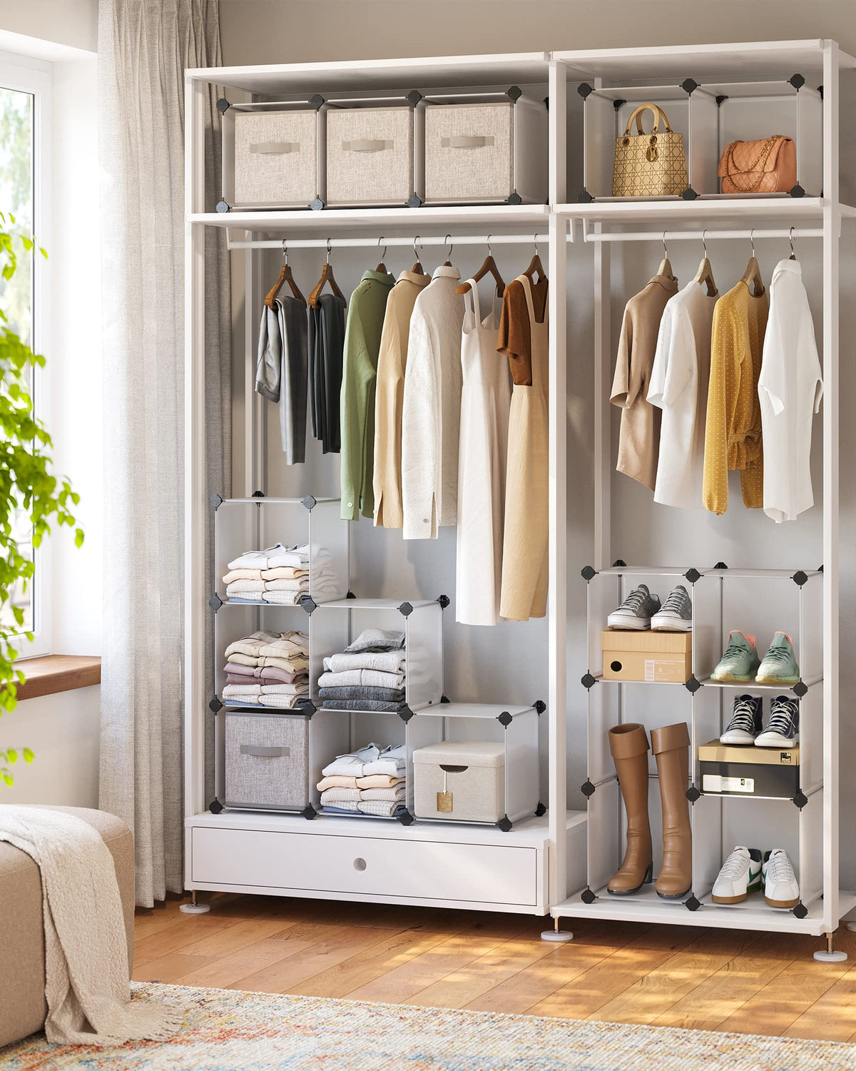 SONGMICS 16-Cube Storage Organizer, 48.4 x 12.2 x 48.4 Inches, White