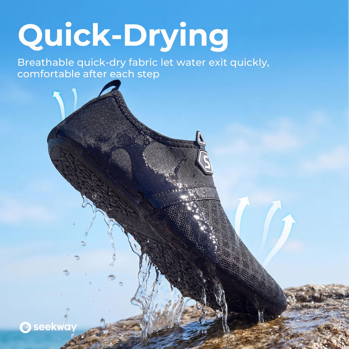 SEEKWAY SK001 Quick-Dry Water Shoes, Black, W 11.5-12.5 / M 10.5-11.5