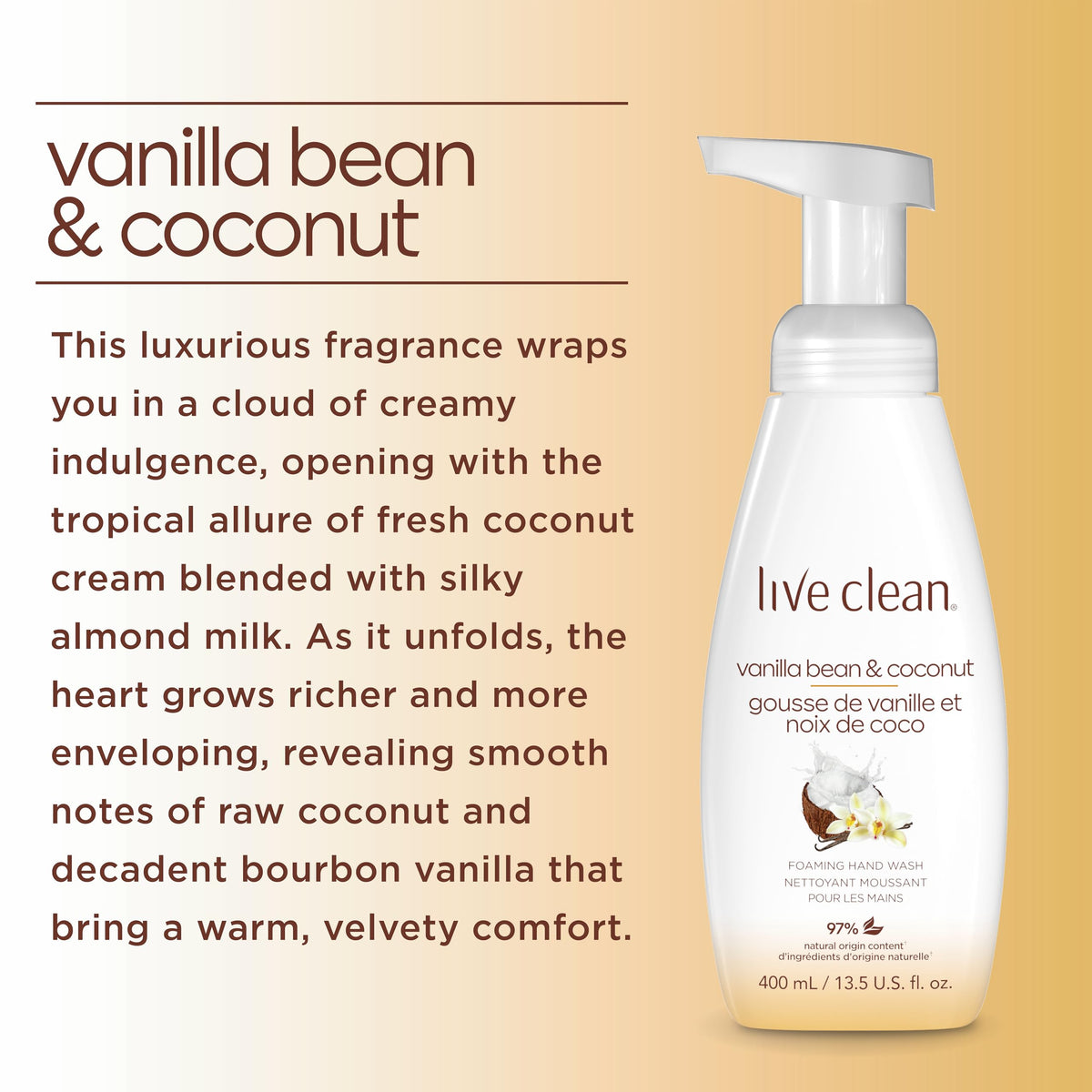 Live Clean Foaming Hand Wash, Vanilla Bean & Coconut, 400 mL, 4 Count