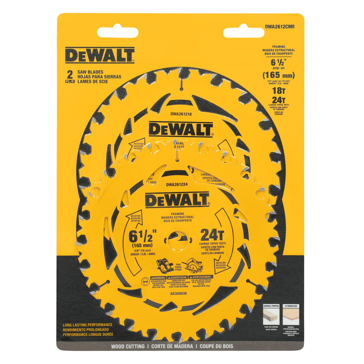DeWalt Circular Saw Blade Combo Pack, 6-1/2 Inch, DWA2612CMB