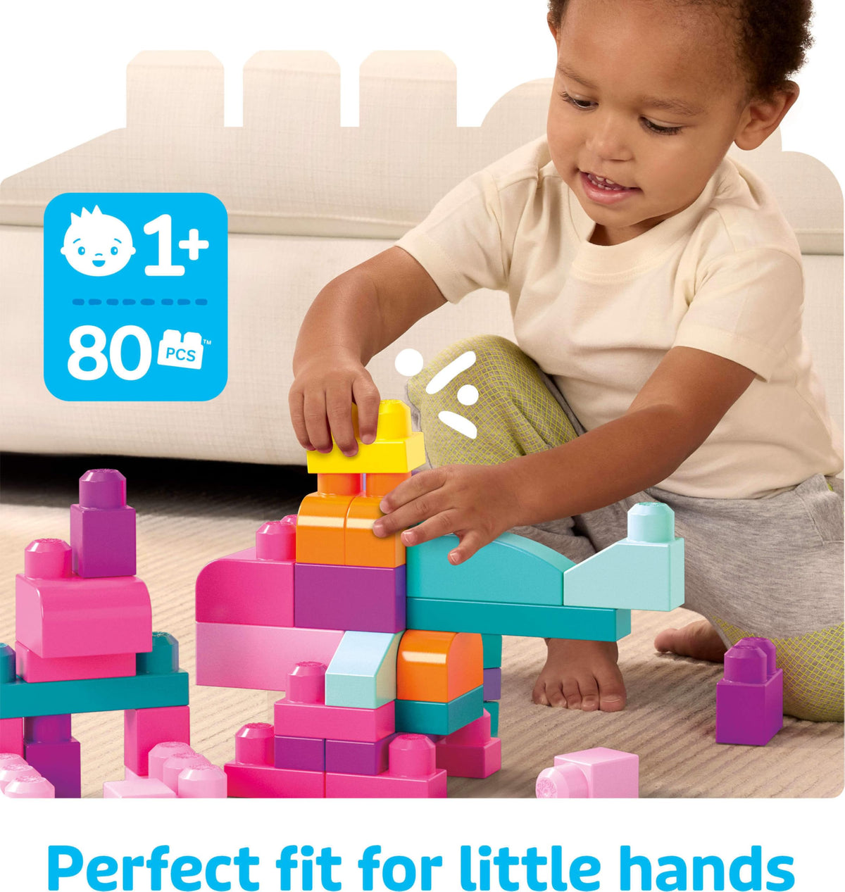 Mega Bloks First Builders Big Building Bag, 80 Pieces, Pink, Ages 1+