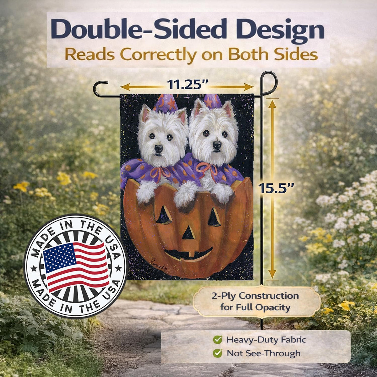 Caroline's Treasures PPP3205GF Westie Halloween Pumpkin Ride Flag Garden Size