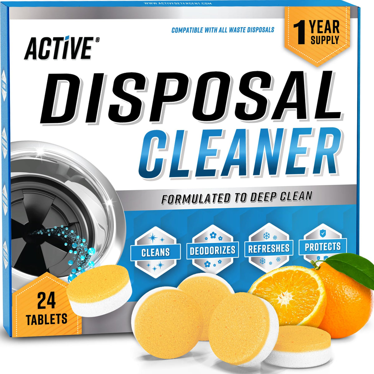 Garbage Disposal Cleaner Tablets, Fresh Citrus, 24 Pack