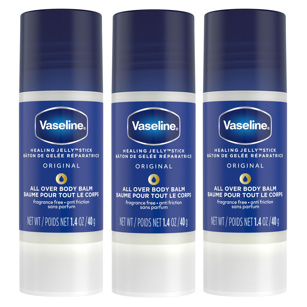 Vaseline All Over Jelly Balm Stick, Unscented, 40 g, Pack of 3