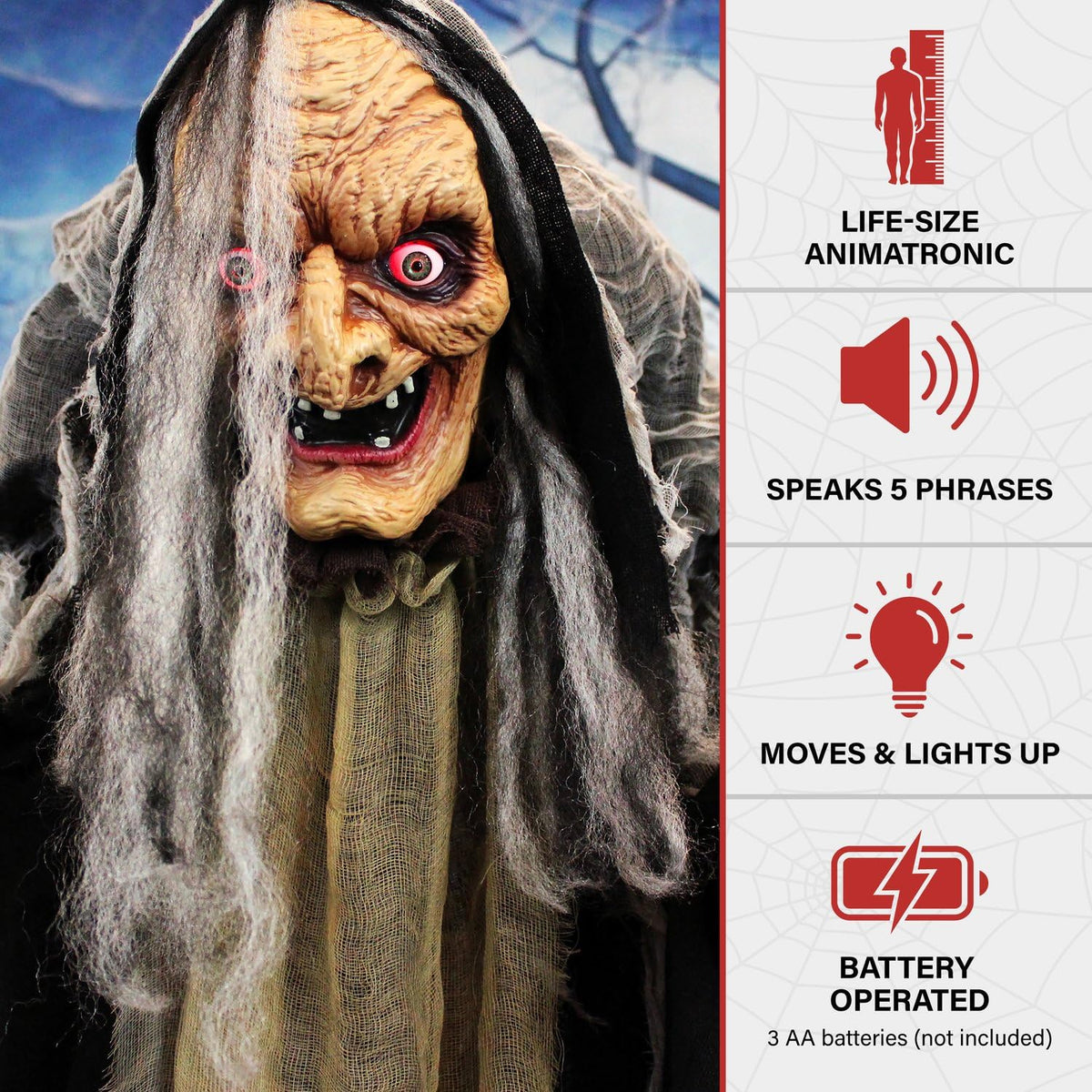 Haunted Hill Farm Life-Size Poseable Talking Witch, Animatronic