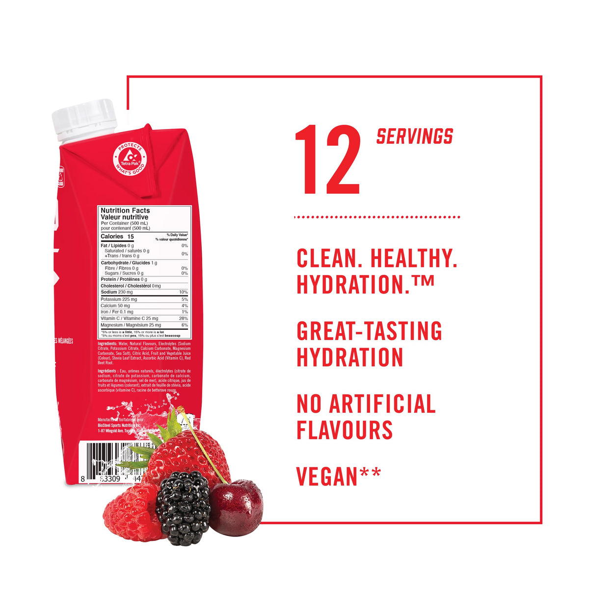 BioSteel Electrolyte Sports Drink, Mixed Berry, 12-Pack