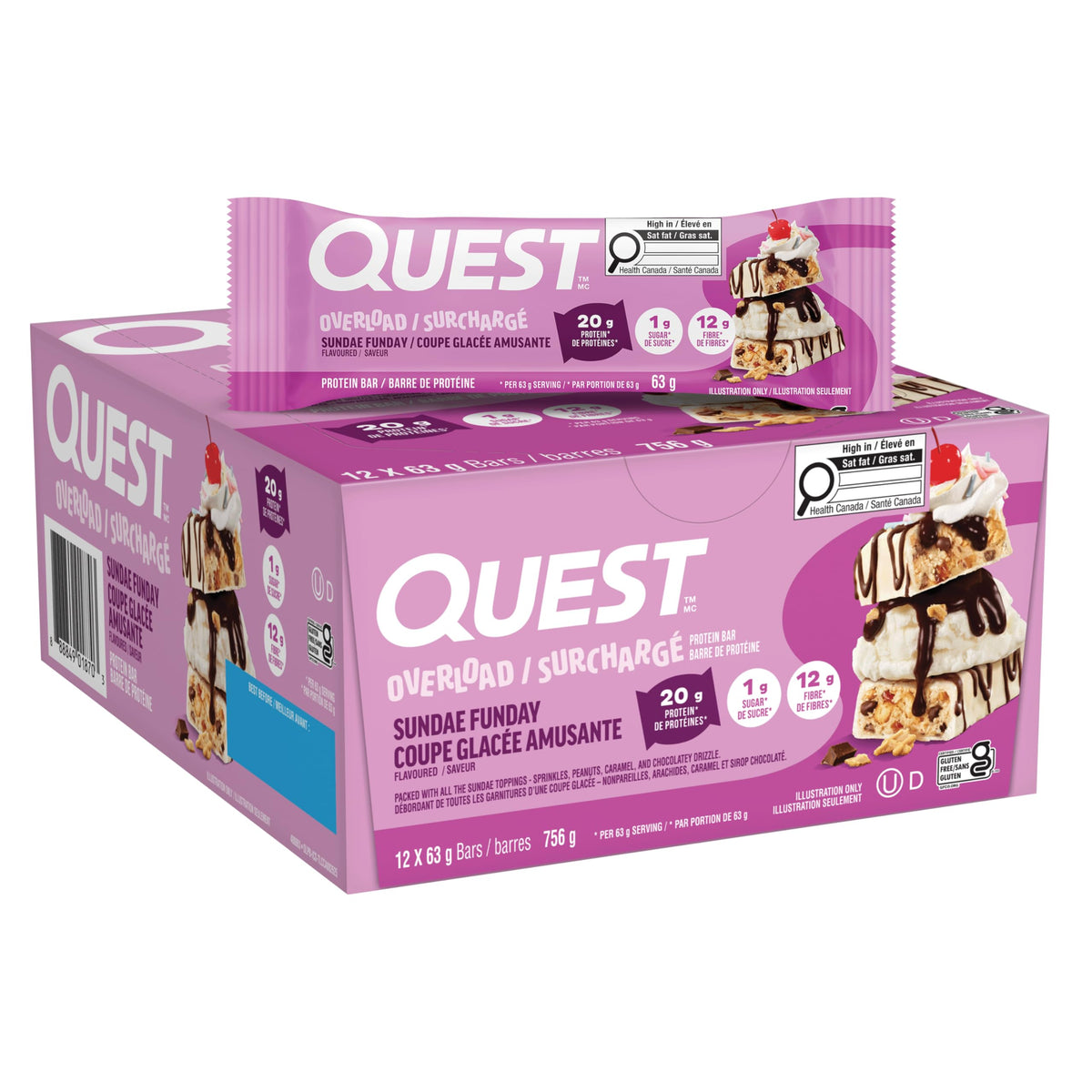 Quest Nutrition Overload Protein Bar, Sundae Funday, 12 Count