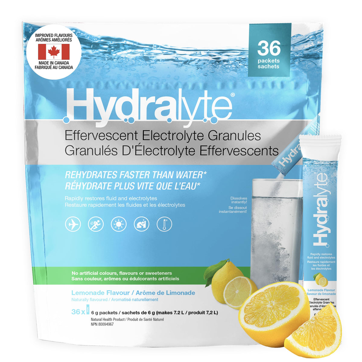 HydraLyte Electrolyte Powder, Lemonade Flavour, 36 Servings