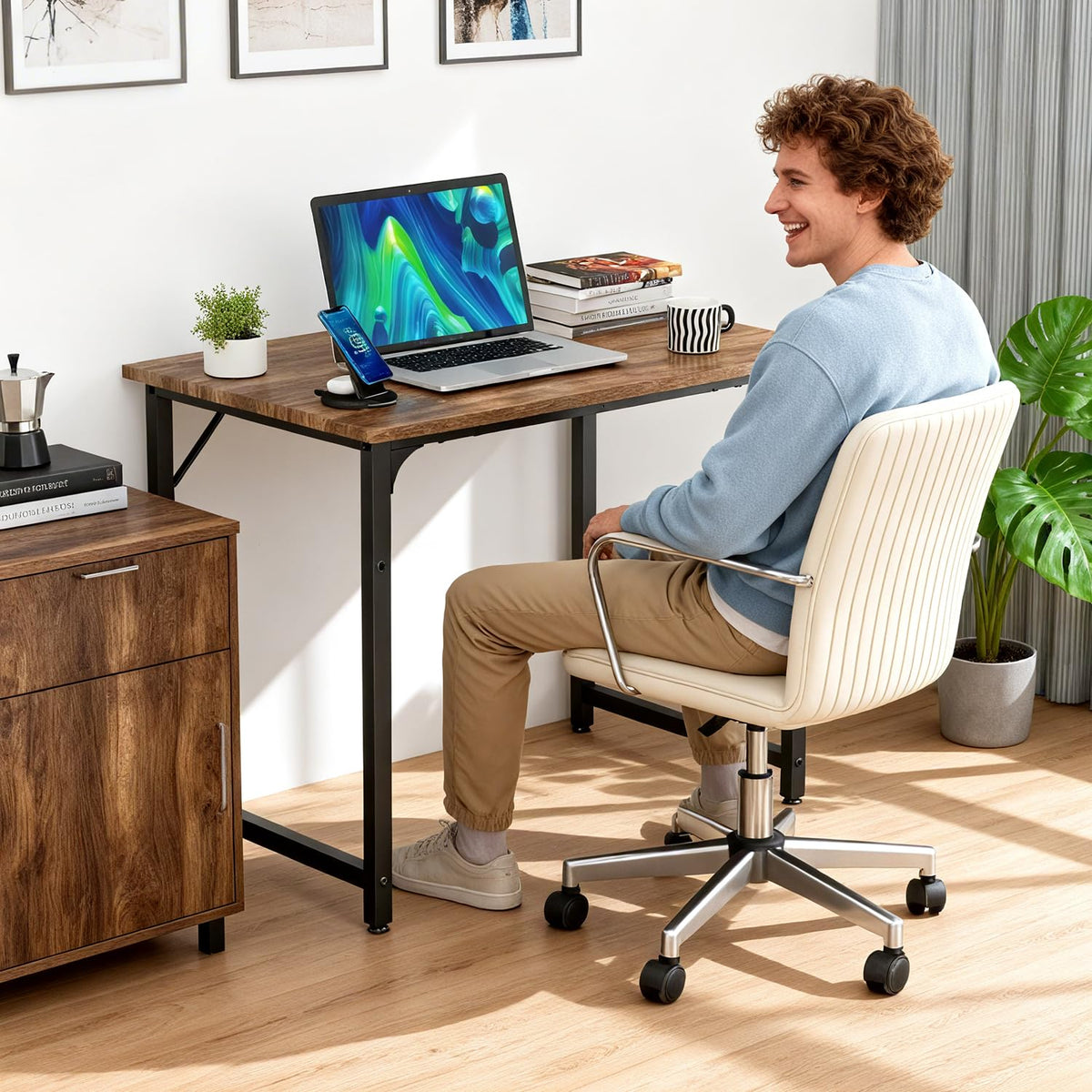 BestOffice Computer Desk with Metal Frame, Vintage