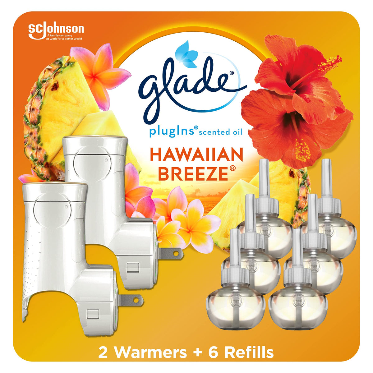 Glade PlugIns Oil Kit, Hawaiian Breeze, 2 Warmers + 6 Refills