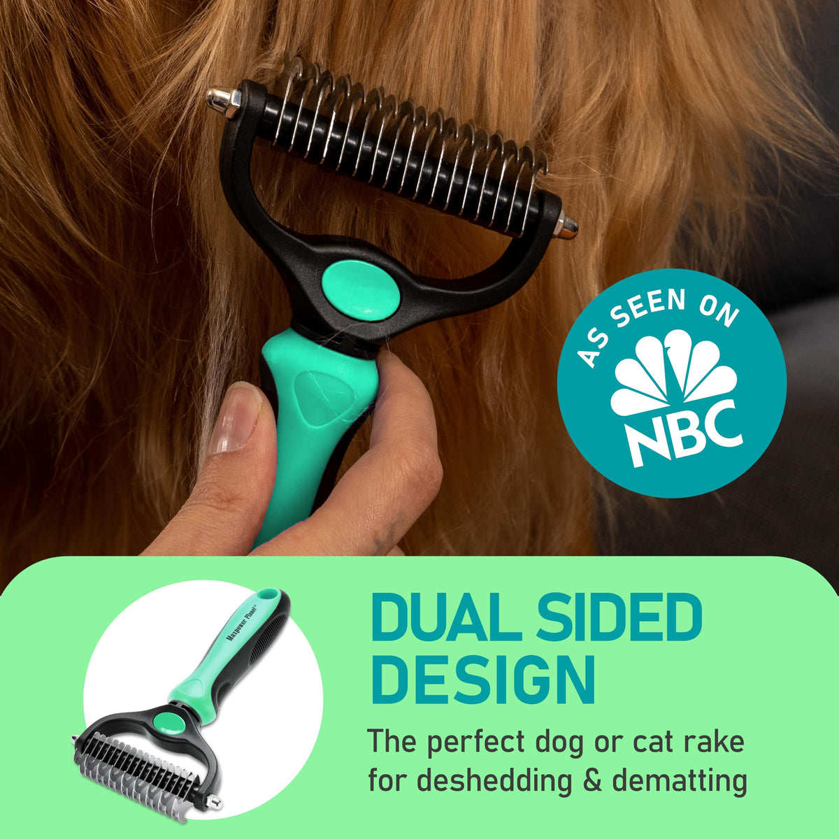 Maxpower Planet Double-Sided Pet Grooming Rake, Turquoise