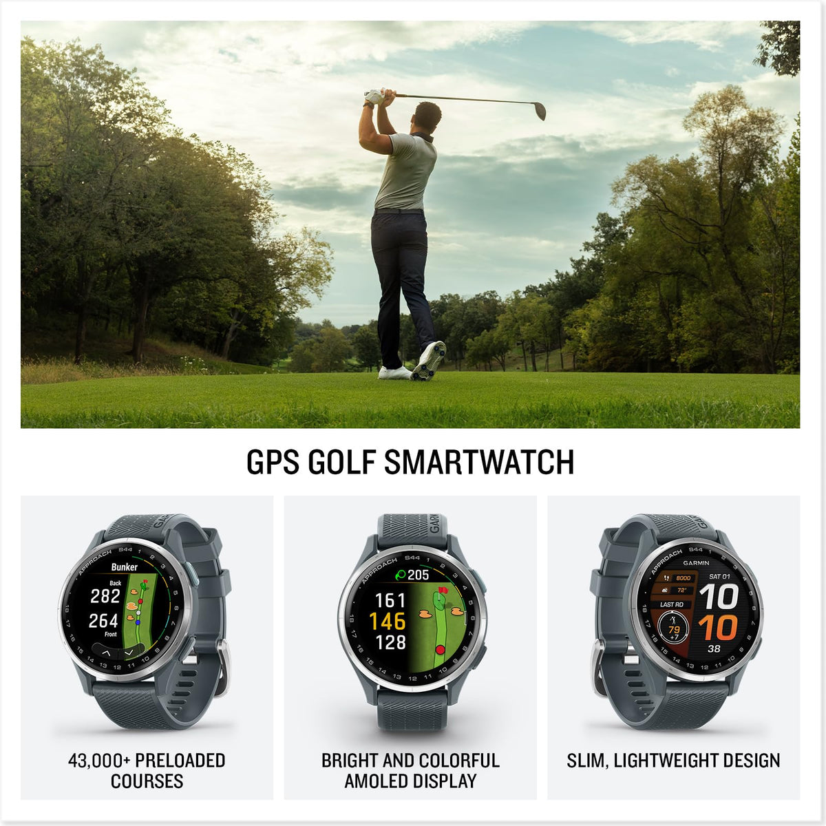 Garmin Approach S44 Golf GPS Smartwatch, Silver, Twilight Band