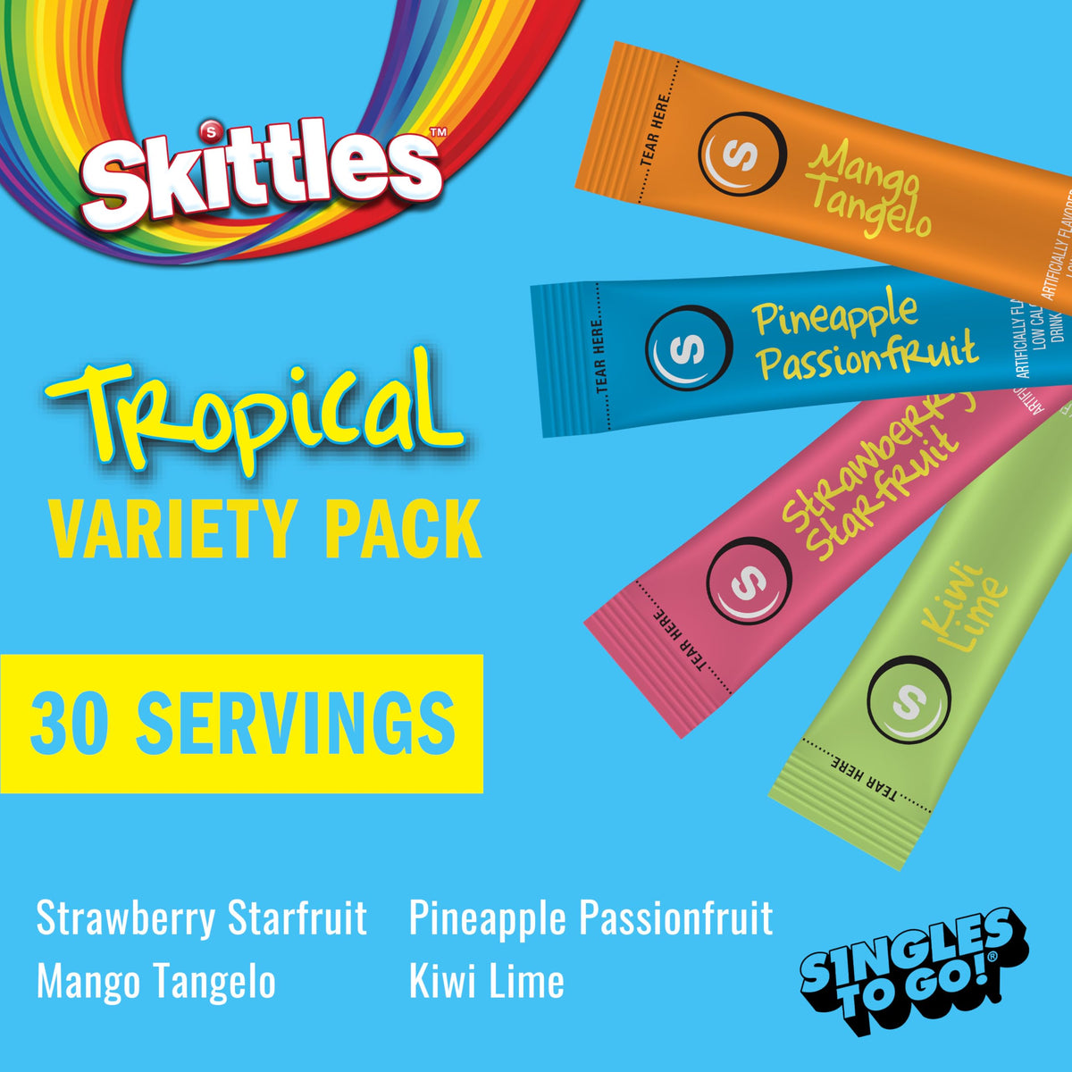Skittles Singles To Go Tropical Drink Mix Variety Pack (30 Count)