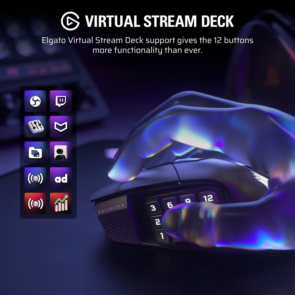Corsair Scimitar Elite Wireless SE MMO Gaming Mouse, Gunmetal