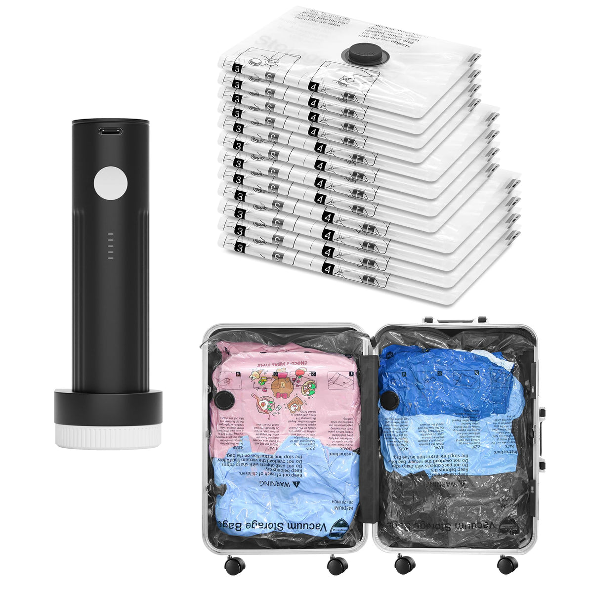 Travel Vacuum Storage Bags with Electric Pump, 12 Piece Set