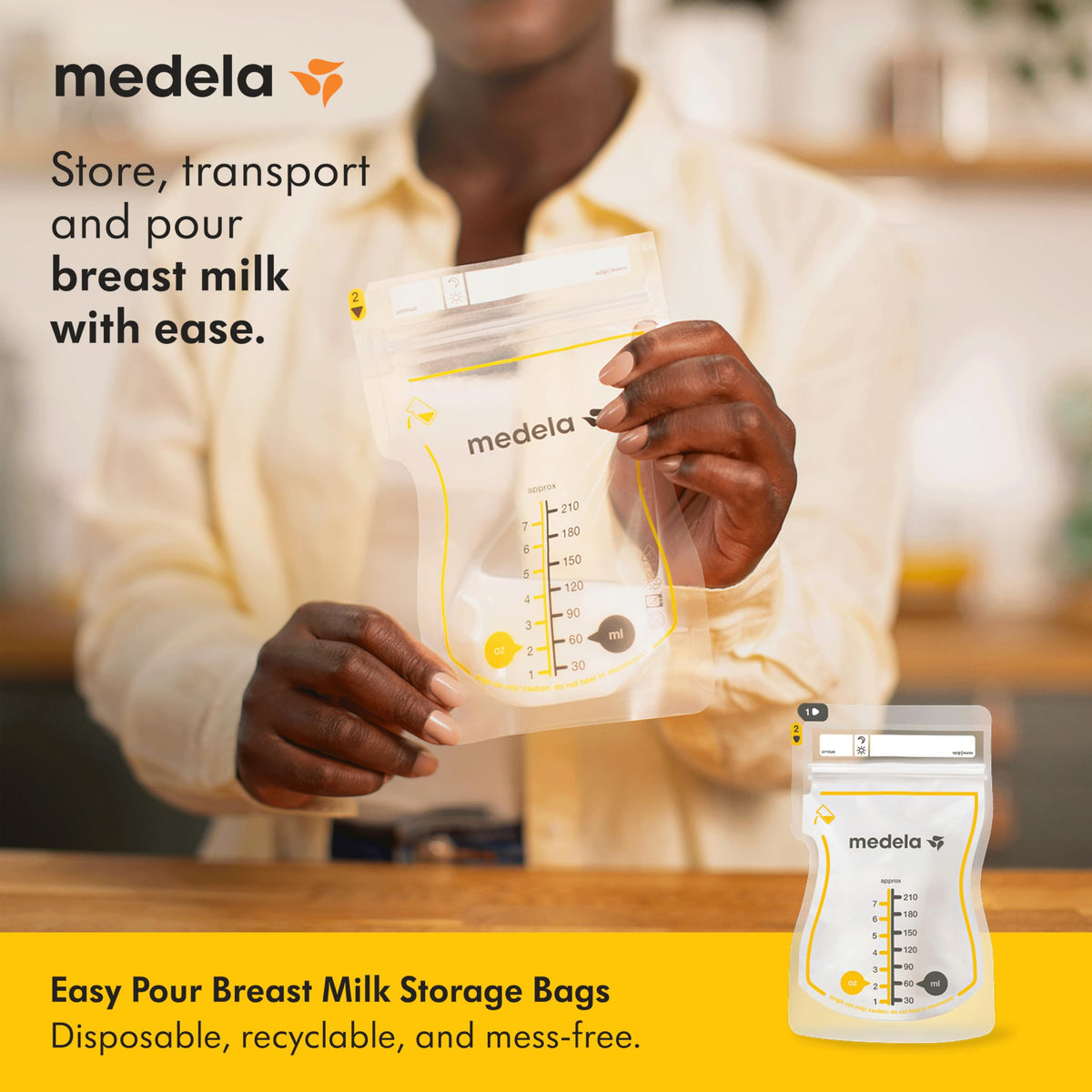 Medela Easy Pour Breast Milk Storage Bags, 210 ml, 100 Count