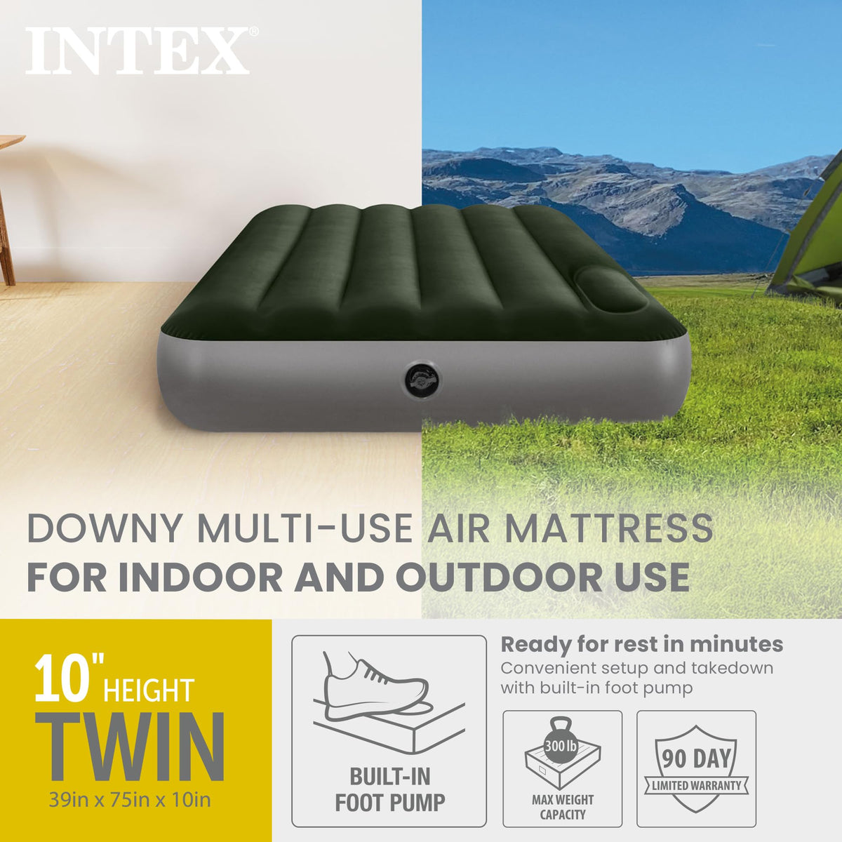Intex 64761E Dura-Beam Standard Downy Air Mattress, Twin