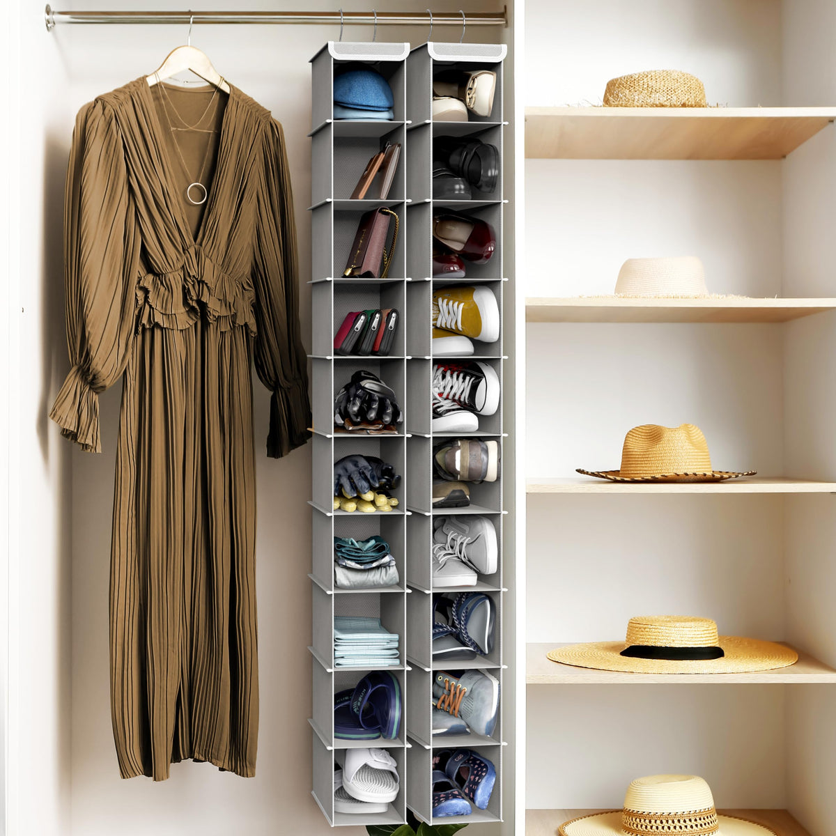 SimpleHouseware Hanging Shoe Organizer, 10 Shelves, Grey