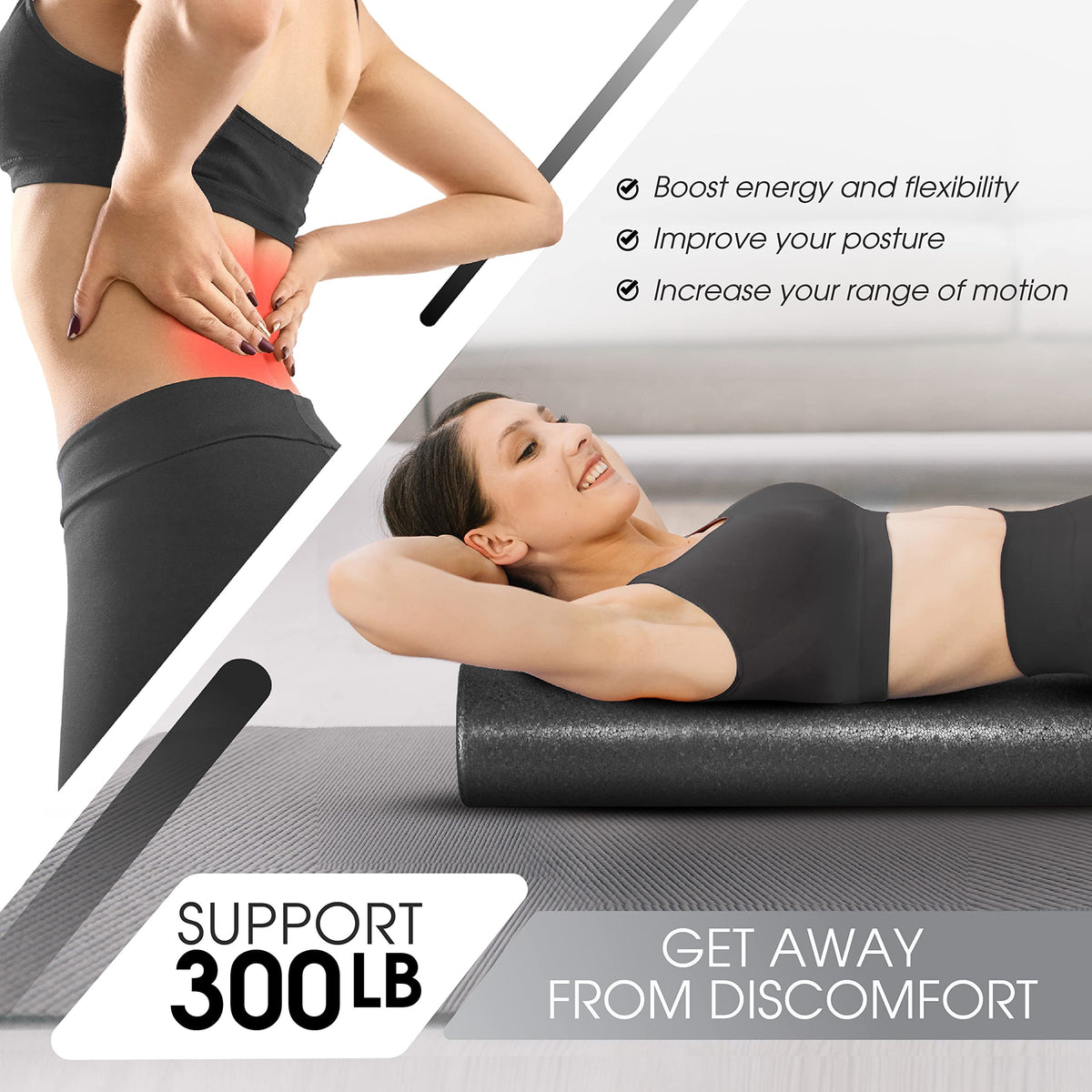 Yes4All High-Density EPP Round Back Foam Roller, 12, 18, 24, 36 Inch