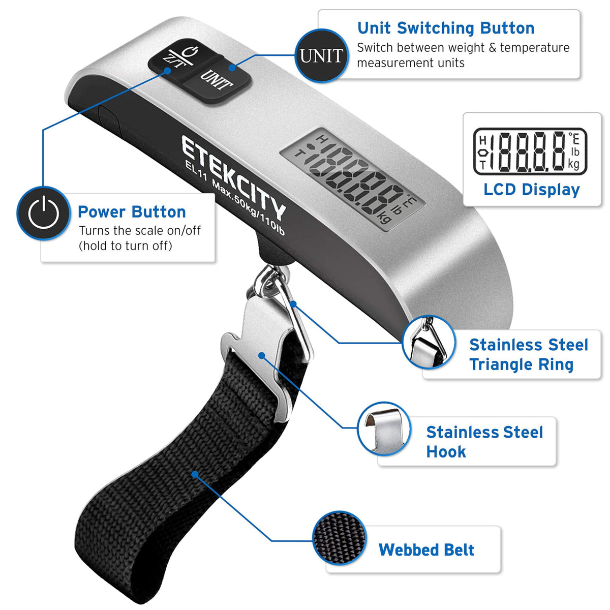 Etekcity Digital Hanging Luggage Scale, 110 lb
