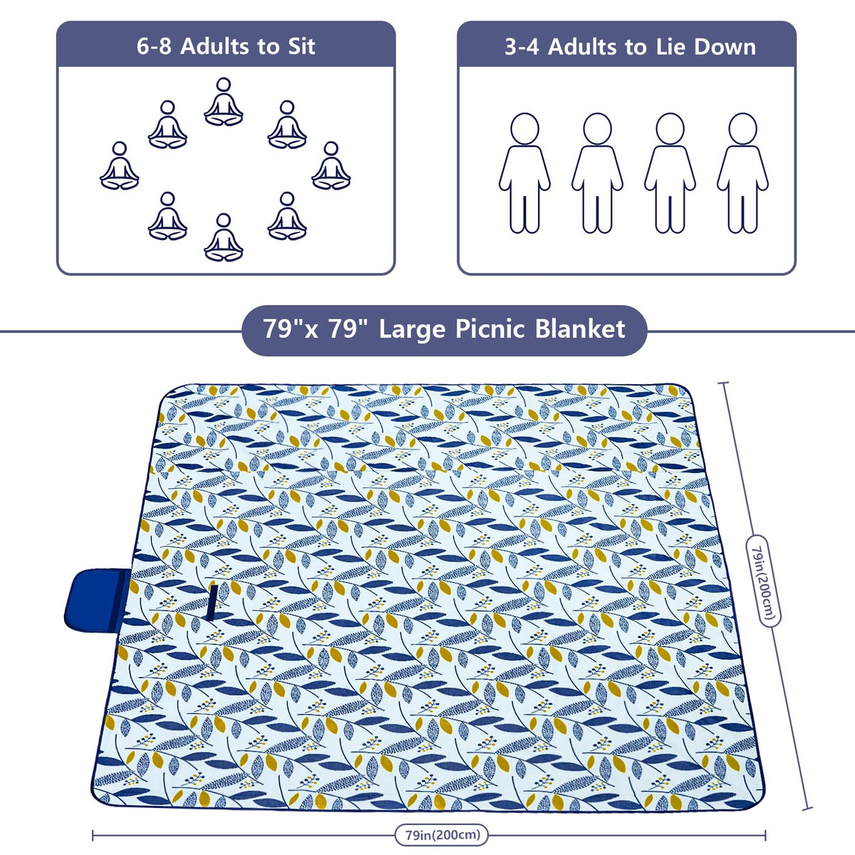 Habaylin Waterproof Picnic Blanket, 79" x 79"