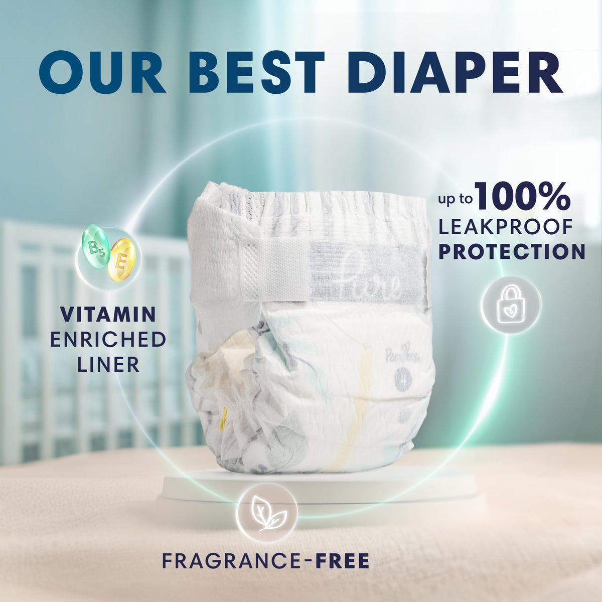 Pampers Pure Baby Diapers, Size 4 (22-37 lbs), 150 Count