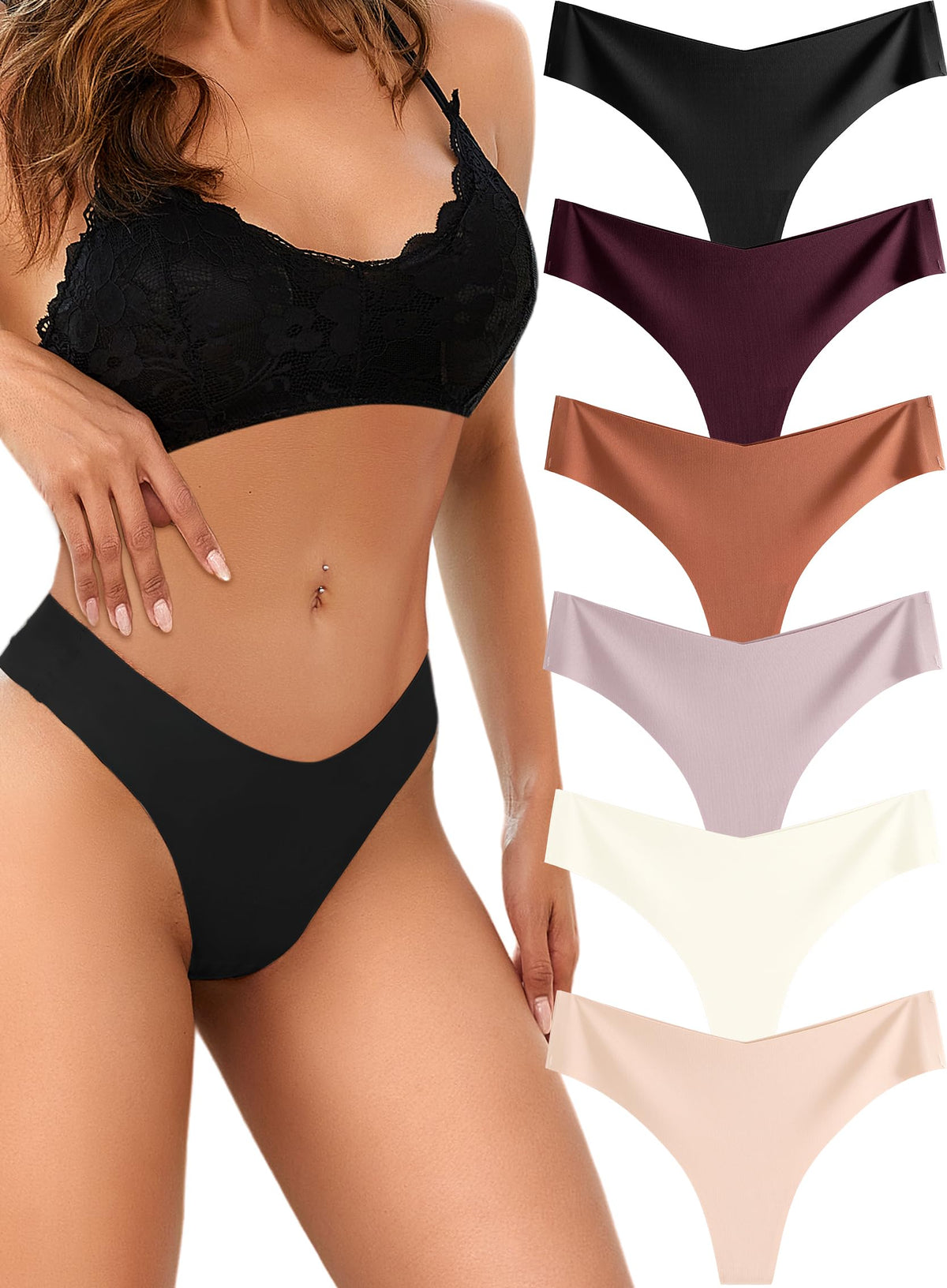READY TO LOVE Seamless No-Show V-Waist Thongs, 6-Pack, Multicolour