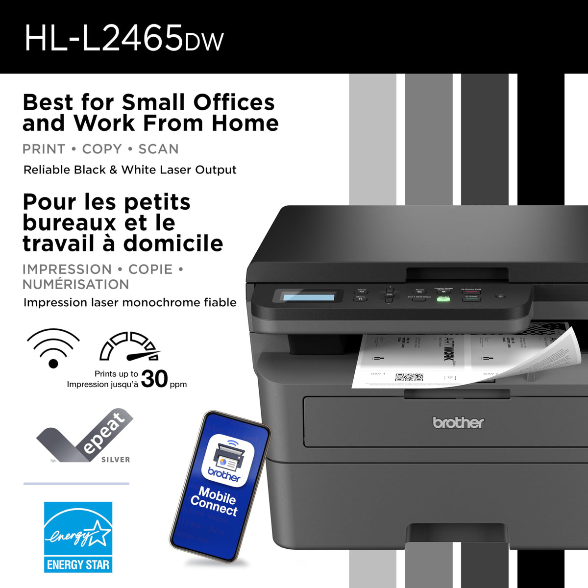 Brother HL-L2465DW Monochrome Wireless Laser Printer