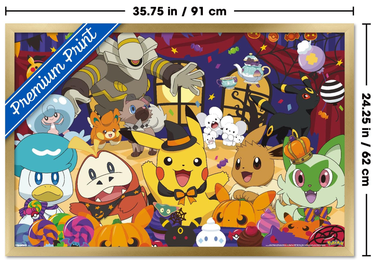 Pokémon Halloween Party Wall Poster, 34" x 22.4", Gold Framed