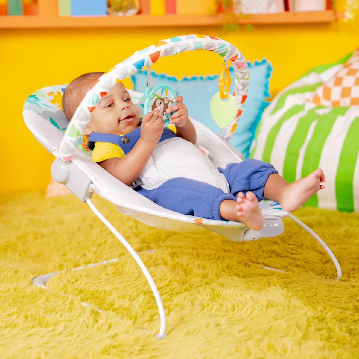 Bright Starts Soothing Vibrations Baby Bouncer, Safari Fun, 0-6 Months