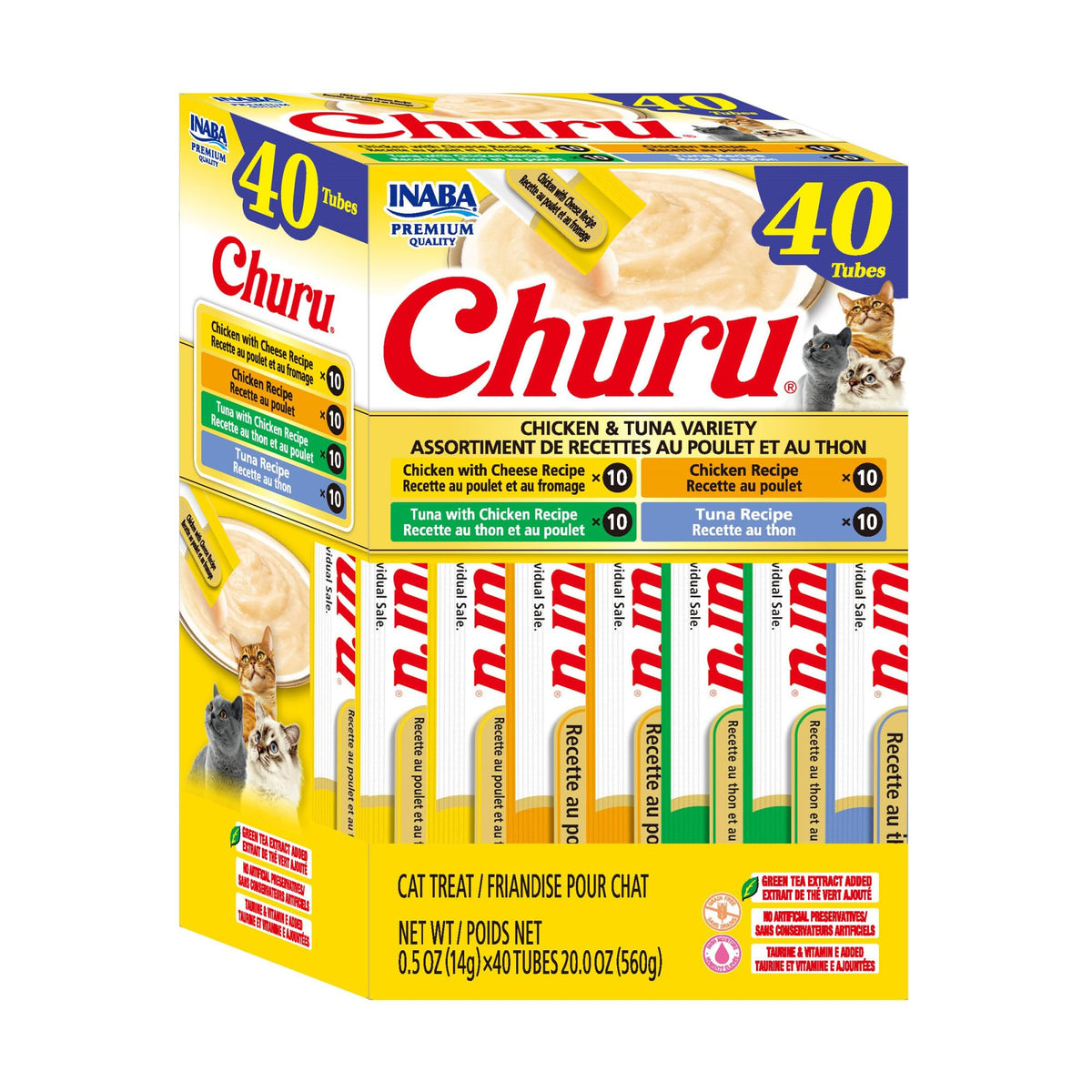 Inaba Churu Lickable Cat Treats, Chicken & Tuna Variety, 14g, 40 Tubes