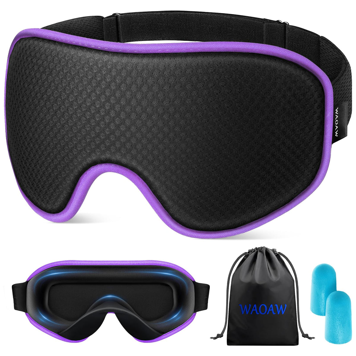 WAOAW 3D Contoured Blackout Sleep Mask, Purple