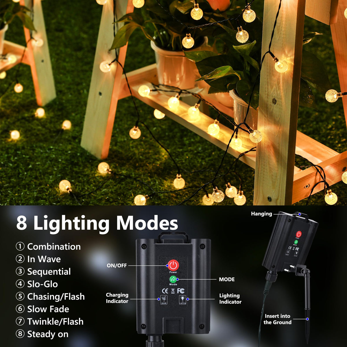 Joomer Solar Globe String Lights, 65 ft, 100 LED, Warm White