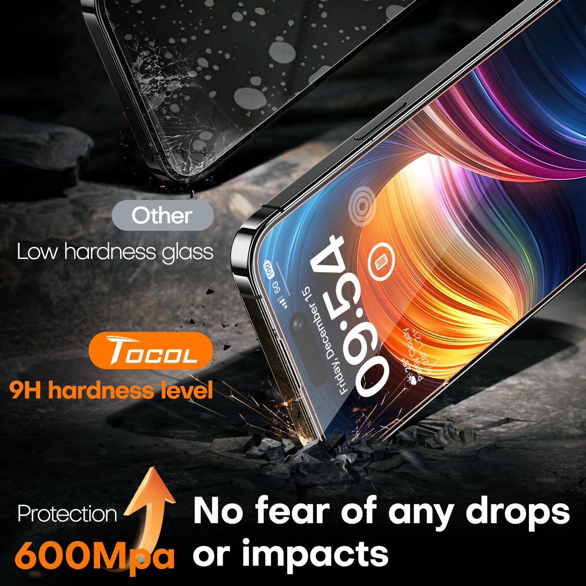 TOCOL Tempered Glass Screen Protector for iPhone 16, 2 Pack