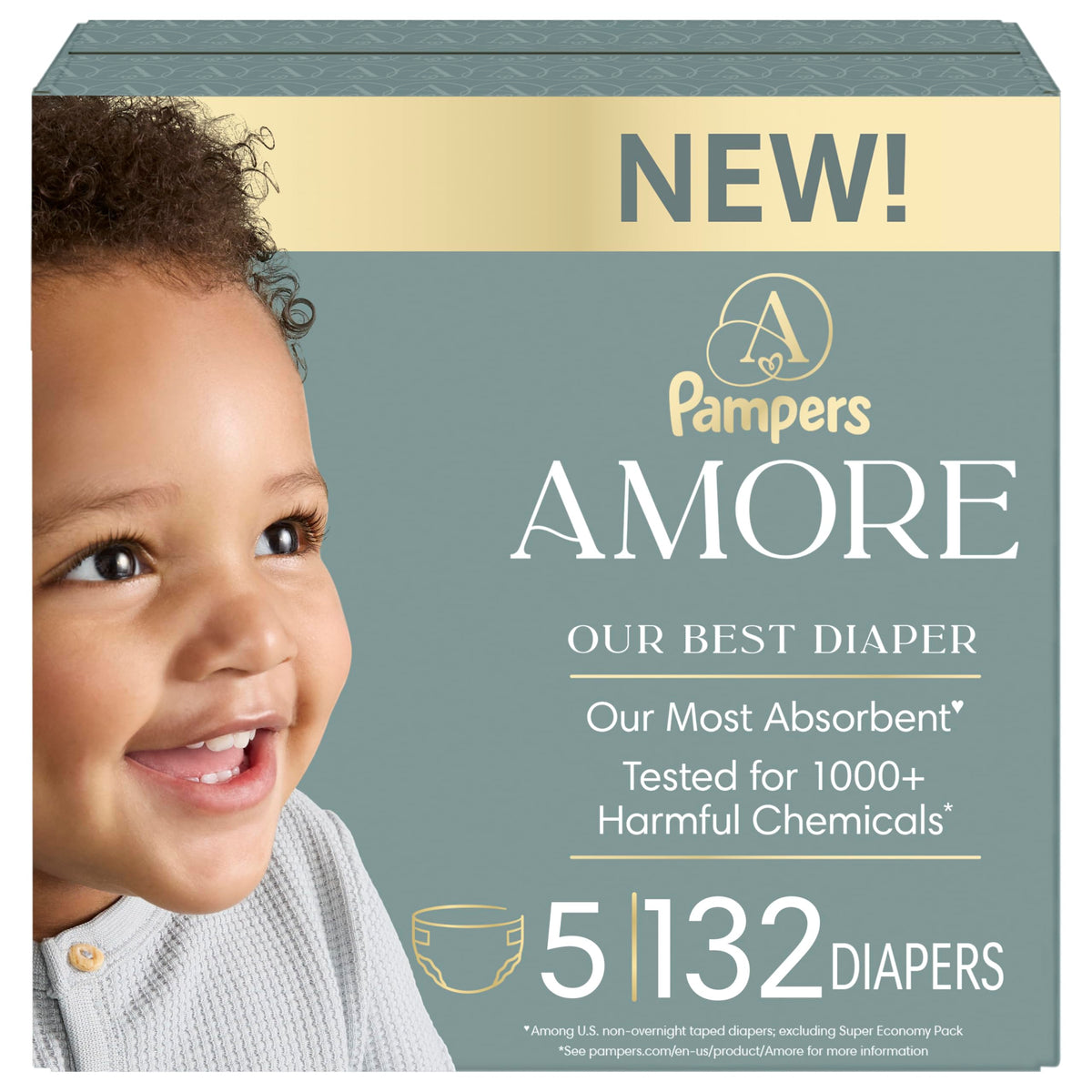 Pampers AMORE Diapers, Size 5, 132 Count