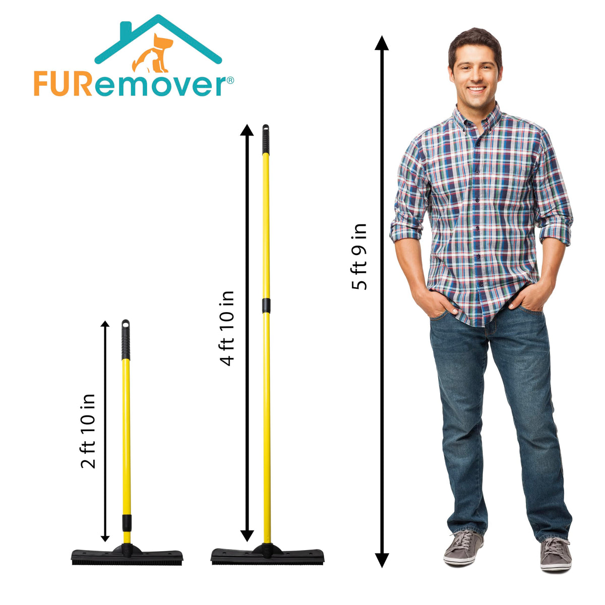 FURemover Broom SW-250I-AMZ-6 with Squeegee, Telescoping 3-5', Black