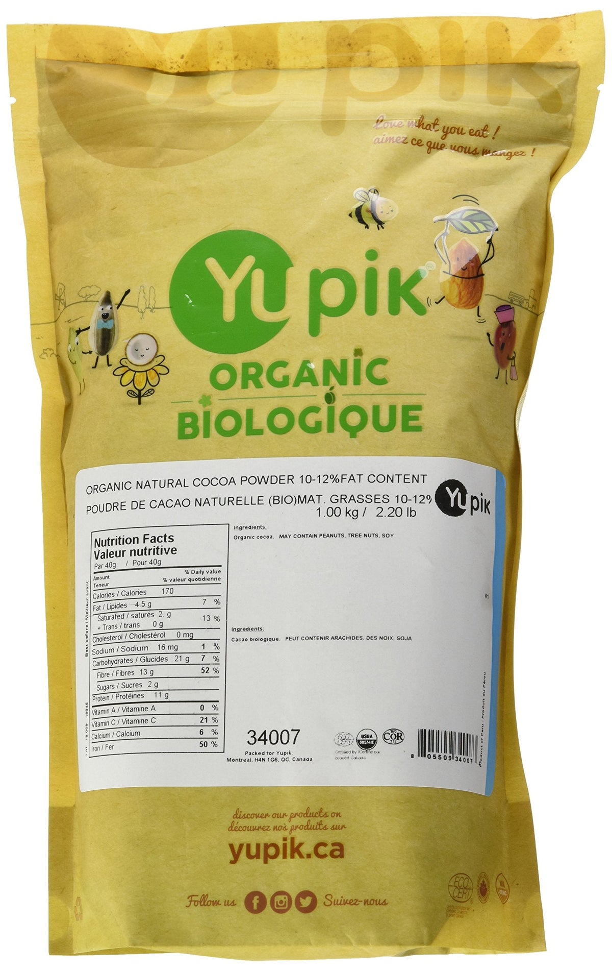 Yupik Organic Natural Cocoa Powder, 1 kg