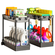 Cicilyna 2-Tier Under Sink Organizer with Hook, Black, 2 Pack