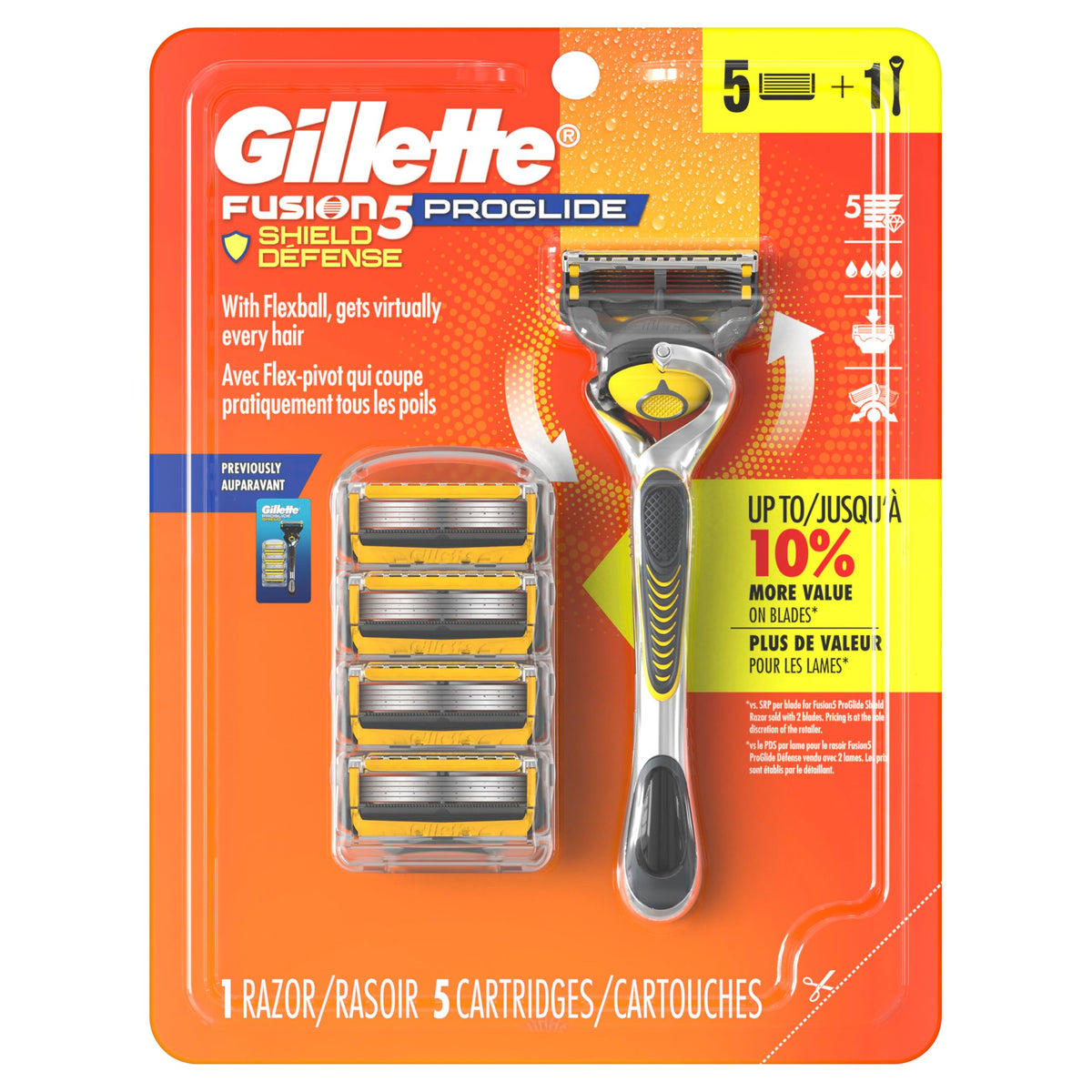 Gillette ProShield Men's Razor, 1 Handle and 5 Blade Refills