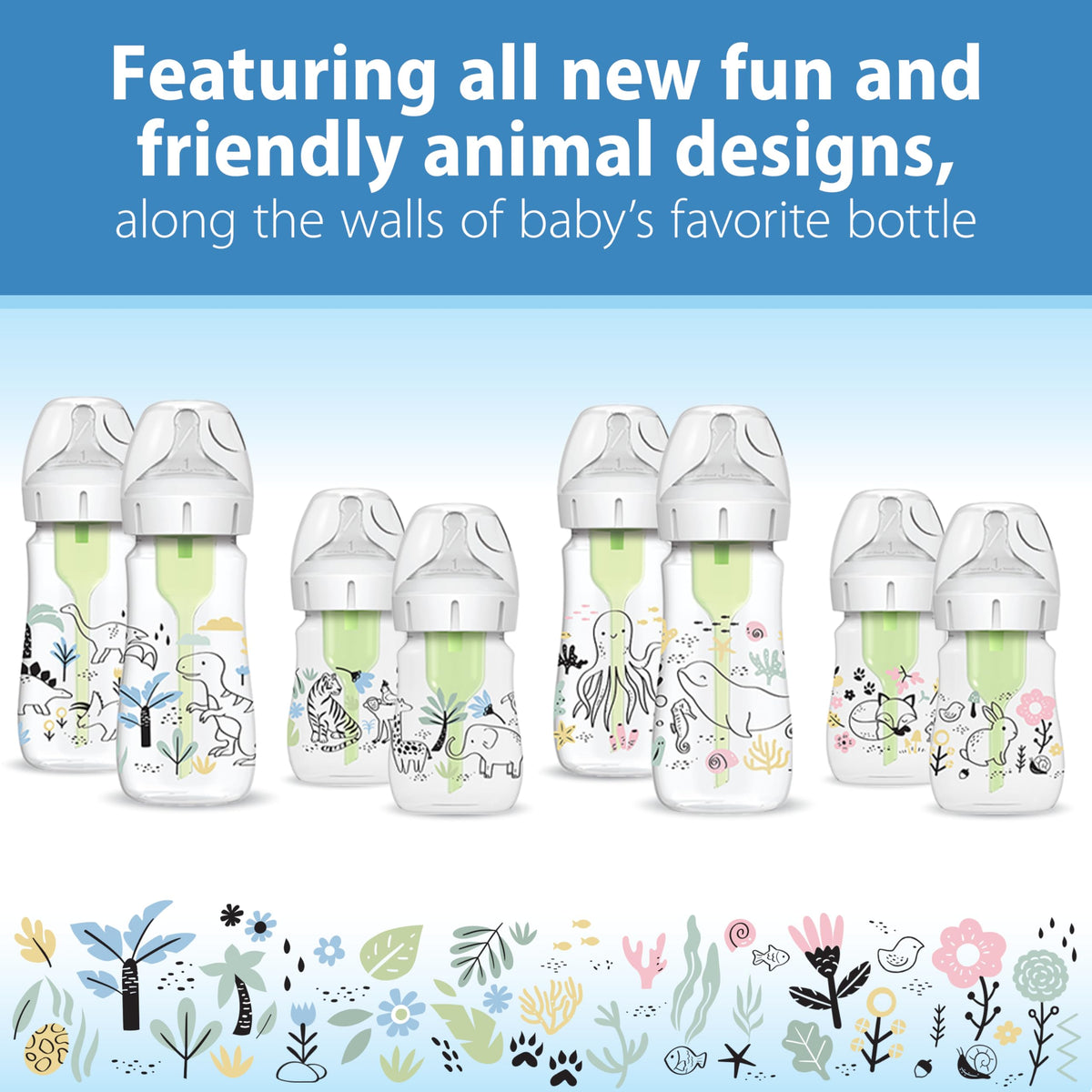 Dr. Brown's Natural Flow Anti-Colic Baby Bottles, Ocean Decos, 2 Pack