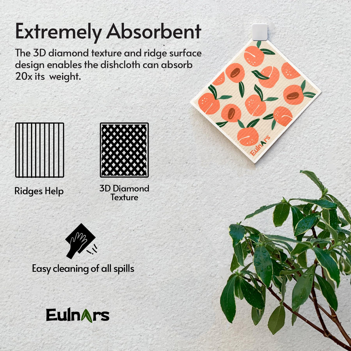Eulnars Swedish Dish Cloths, 8 Pack, with 3 Clips