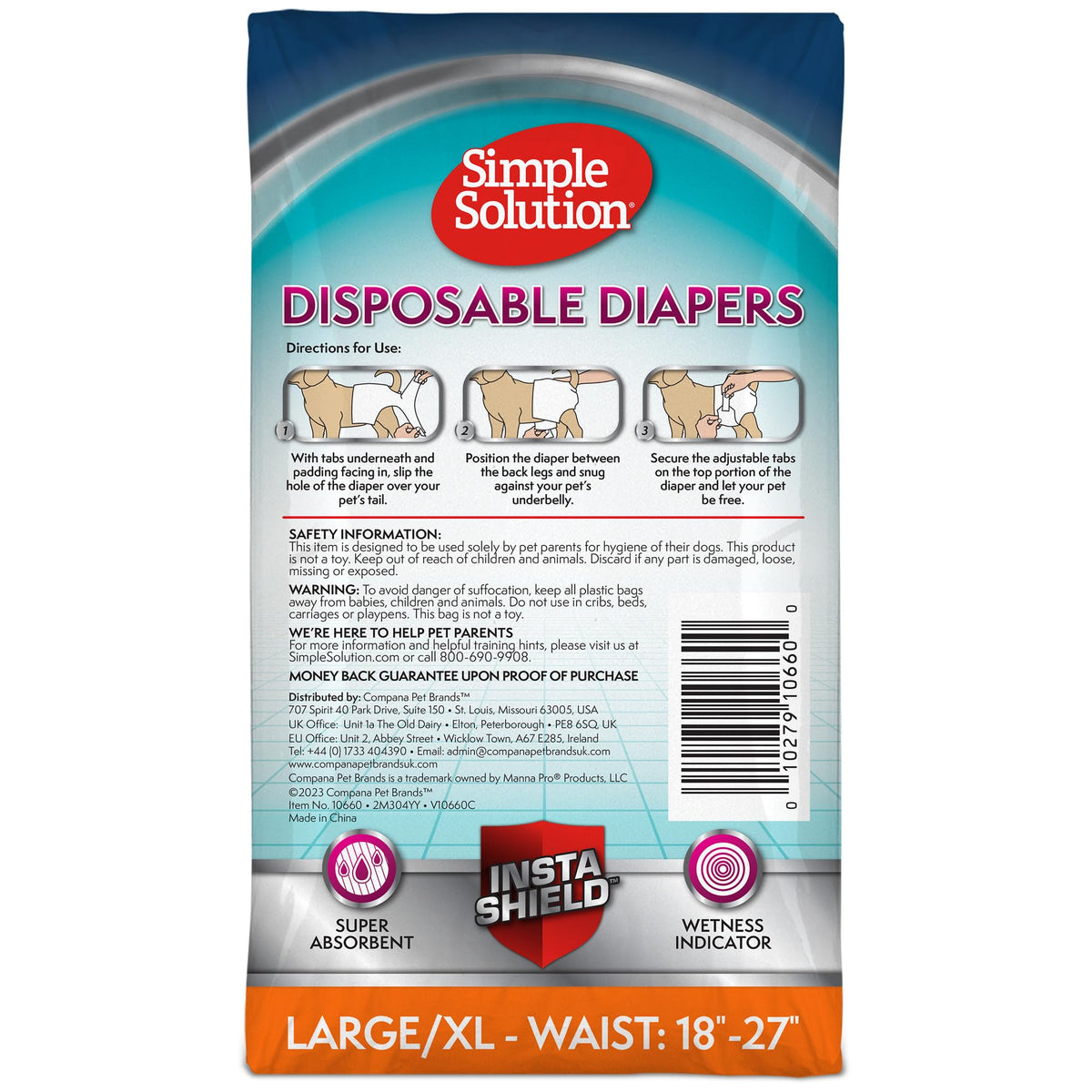 Simple Solution True Fit Female Dog Diapers, Large, 30 Count
