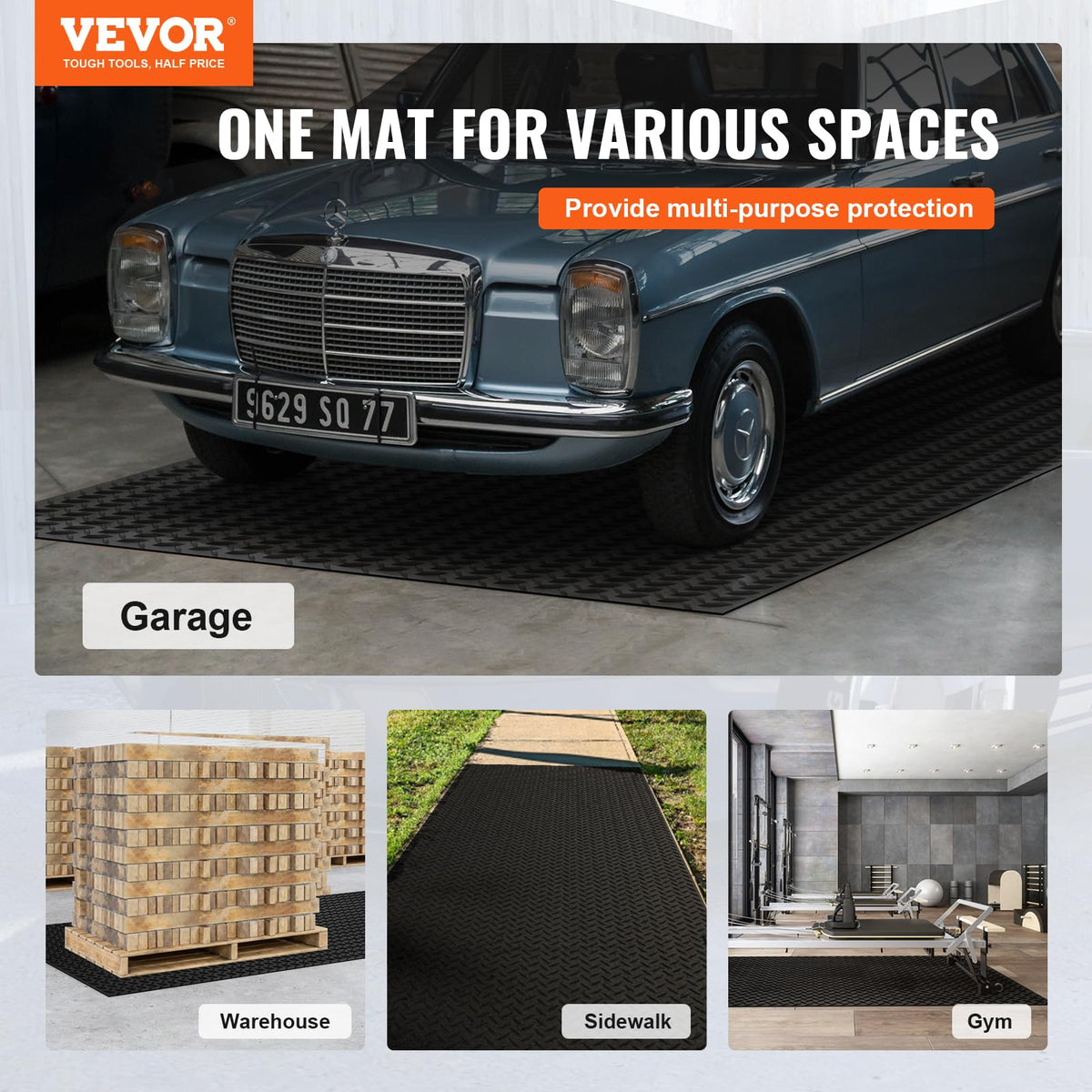 VEVOR Diamond-Plate Rubber Flooring Roll, 3 mm x 4 ft x 8 ft, Black