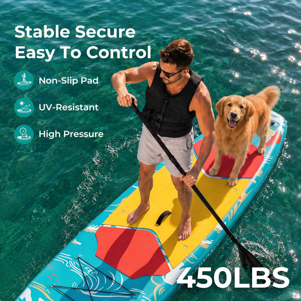 Overmont Inflatable Paddle Board, 10'7" x 33" x 6"