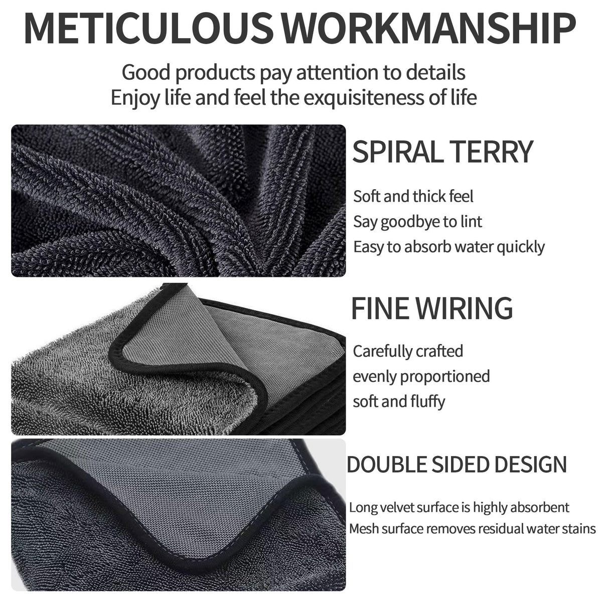 JJundiles Microfibre Shower & Car Cleaning Cloths, 40 x 40 cm, 3-Pack