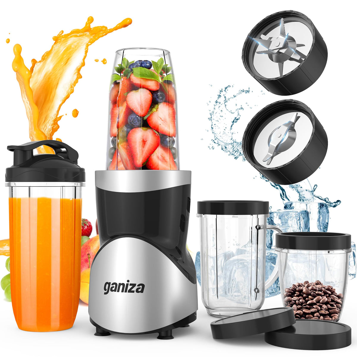 Ganiza Smoothie Blender and Grinder Combo, 15 Piece, 4 Cups