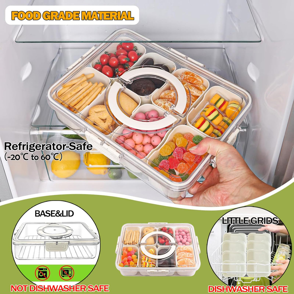 KIGITIONE Divided Snackle Box Serving Tray, 8 Compartments